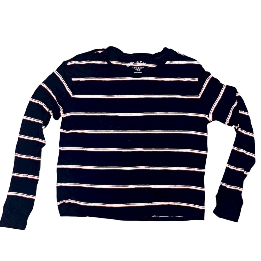 Aeropostale Seriously Soft Tomboy Tee Navy Blue w/ Stripes Long-sleeve Small
